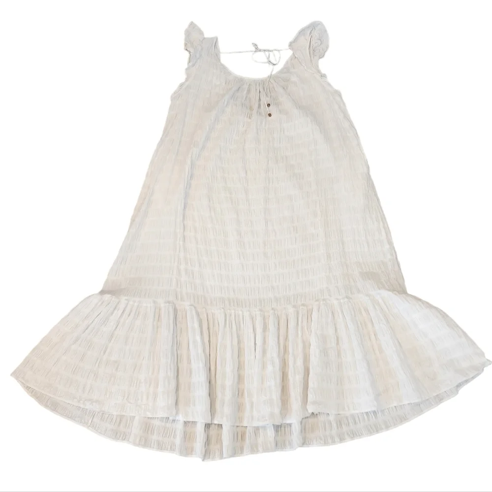 Free People Size Medium Oversized‎ Cotton White Maxi Dress Pockets Stretch